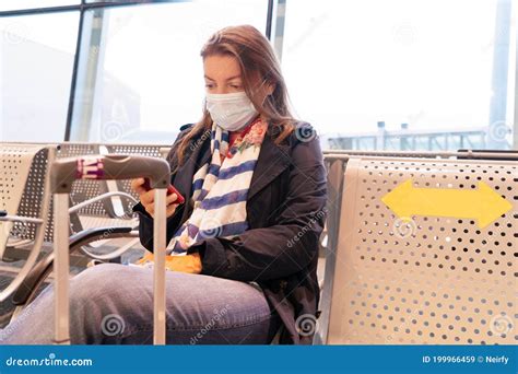 Woman in the airport stock image. Image of pandemia - 199966459