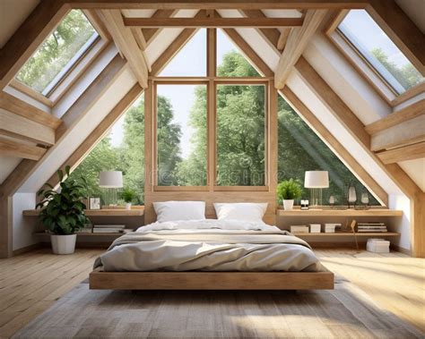 The Interior Design of a Modern Bedroom Has Wooden Beams. Stock Illustration - Illustration of ...