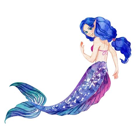 Premium Vector | Pretty mermaid cartoon character watercolor vector ...