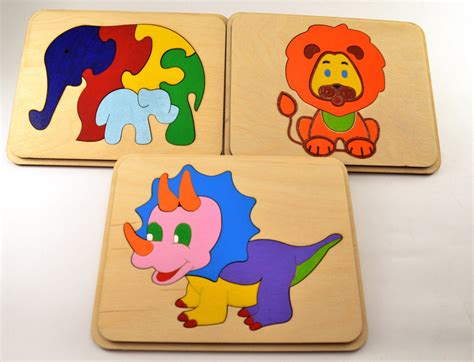 Set of 3 Wooden Puzzle Baby Toddler Toys Montessori Toy Wooden Travel ...