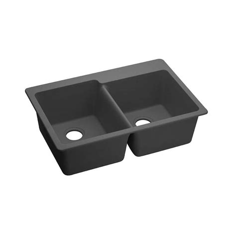 Elkay Elkay by Schock Dual Mount Quartz Composite 33 in. Double Bowl Kitchen Sink in Gray ...