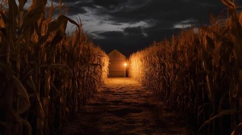 Premium AI Image | A haunted corn maze at night