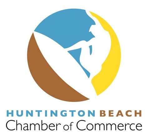 the logo for huntington beach chamberer of commerice, featuring a man surfing