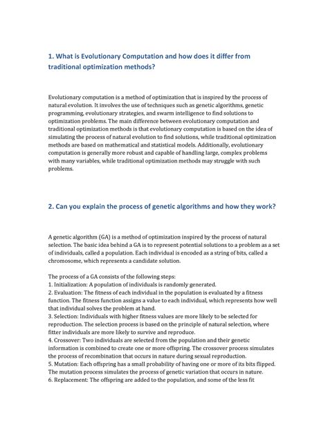 Evolutionary Computation 1 - 1. What is Evolutionary Computation and how does it differ from ...