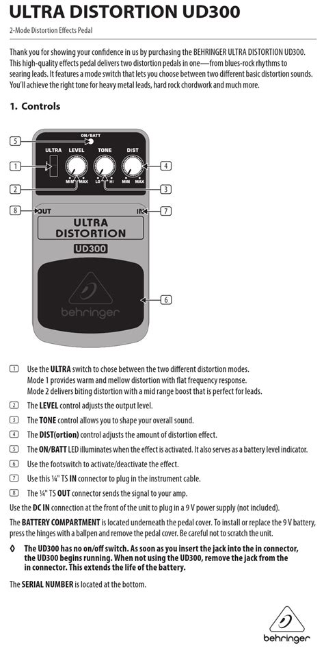 BEHRINGER ULTRA DISTORTION UD300 USER MANUAL Pdf Download | ManualsLib