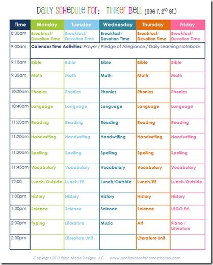 Daily Homeschool Schedule: 2nd Grade - Confessions of a Homeschooler