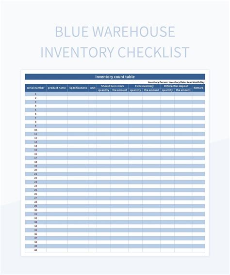 Blue Warehouse Inventory Checklist Excel Template And Google Sheets File For Free Download ...