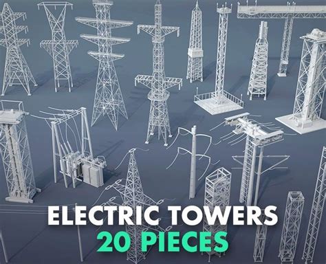 20 pieces electric towers include max(2017), blend(2.8), fbx… #3d #buy #cg #model #props # ...