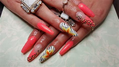 Coffin nails with neon gel polish zebra print and one stro… | Flickr