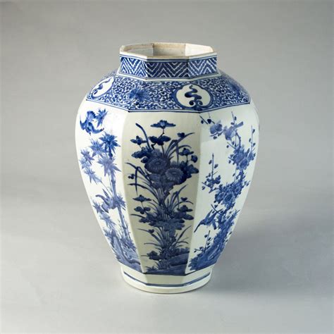 Large Japanese Arita Porcelain Blue and White Octagonal Baluster Vase - ROBIN MARTIN ANTIQUES