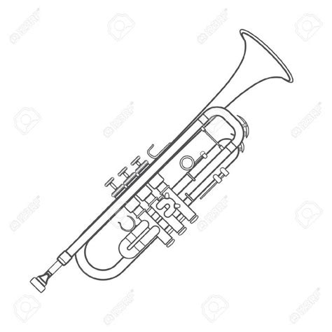 Vector Grey Color Outline Trumpet Technical Illustration White ... | Trumpet tattoo, Technical ...