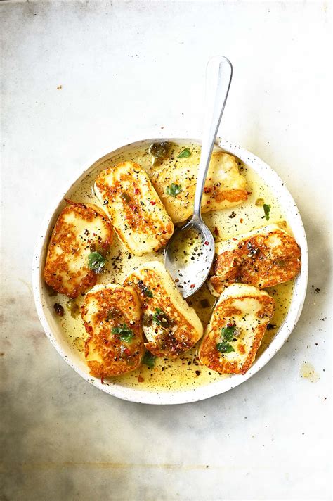 Pan-Fried Halloumi with Peppered Honey - Serving Dumplings