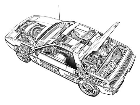 Pontiac Fiero 1984 Cutaway Drawing in High quality