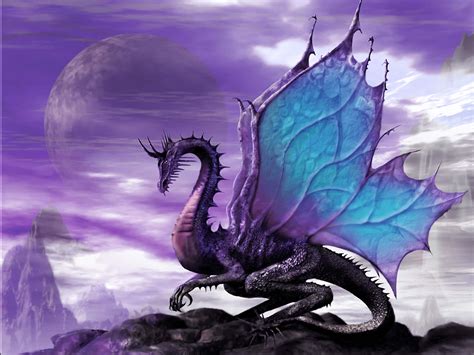 Download Purple Dragon With Blue Wing Wallpaper | Wallpapers.com