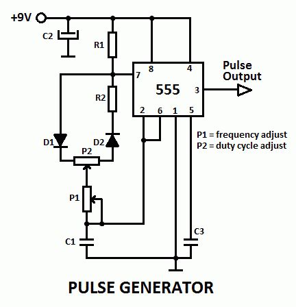 555 Pulse Generator with Adjustable Duty Cycle