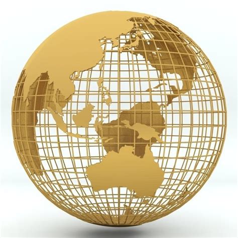 Golden Earth Globe on Spherical Grid | CGTrader