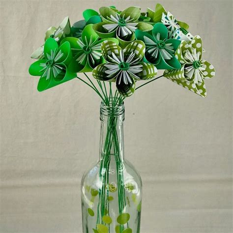 Shades of Green Origami Paper Flower Bouquet