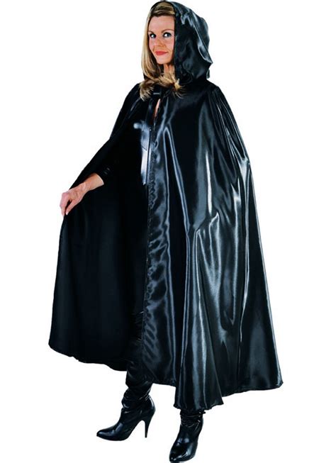 Deluxe BLACK Satin Hooded Cloak/Cape - GOTHIC / WITCH ETC | Umhang mit ...