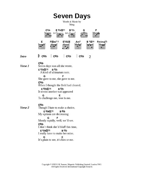 Seven Days by Sting - Guitar Chords/Lyrics - Guitar Instructor