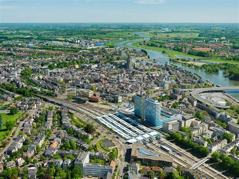 aerial view | Railway station Arnhem Centraal with the city center and ...