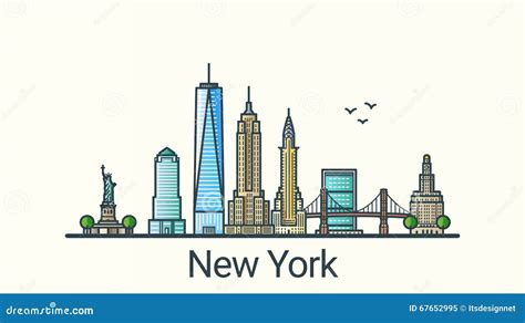 Flat line New York banner stock vector. Illustration of architecture ...