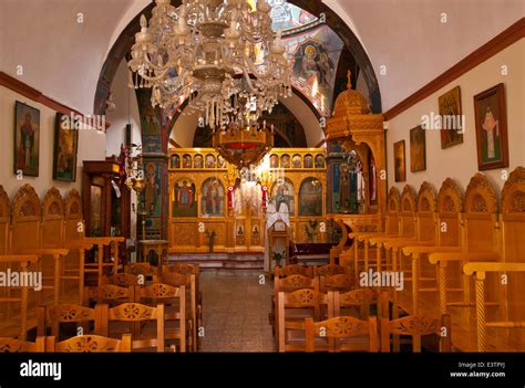 Inside Interior Of The Greek Orthodox Church In Panormo Crete Stock Photo - Alamy