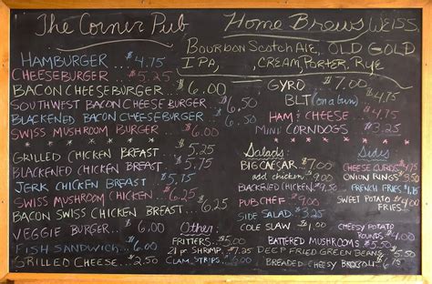 Menu at Corner Pub Brewery, Reedsburg