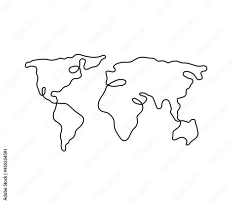 Vector isolated one line drawing world map. Contour single line art sketch. Stock Vector | Adobe ...