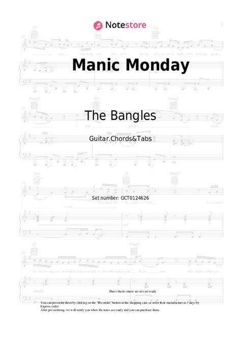 The Bangles - Manic Monday guitar chords and tabs in Note-Store.com | Guitar.Chords&Tabs SKU ...