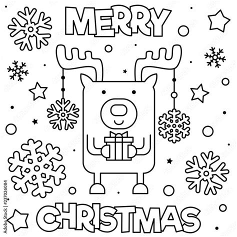 Merry Christmas. Coloring page. Black and white vector illustration ...