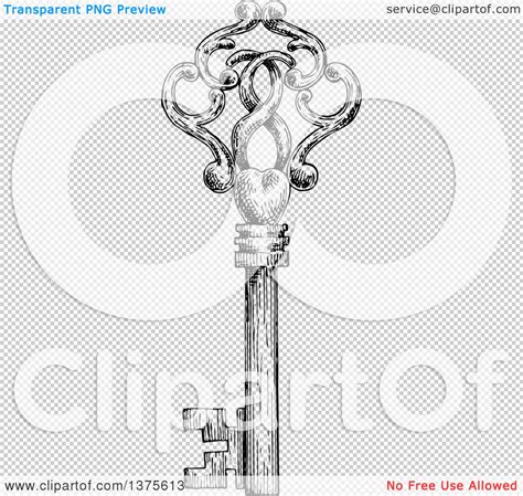 Clipart of a Black and White Sketched Skeleton Key - Royalty Free ...