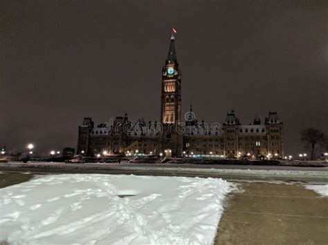 Parliament Hill during Winter Night Stock Photo - Image of night ...