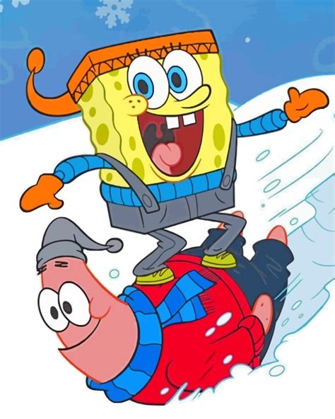 Spongbob And Patrick Enjoying The Snow - Paint By Number - Num Paint Kit