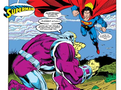 superman and the man in purple are fighting over another man's head ...
