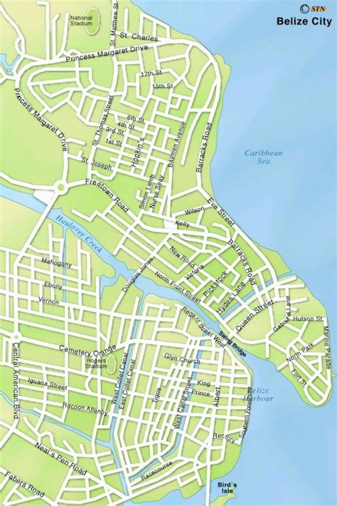 Belize city map - Map of Belize city streets (Central America - Americas)