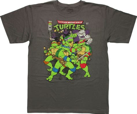 Ninja Turtles Vintage Comic Cover Charcoal T Shirt