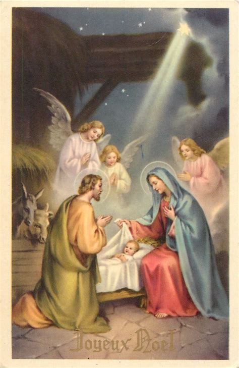 HOLY Family nativity fantasy angels Joyeux Noel greetings - $6.00. A1039 332466885486 Christmas ...