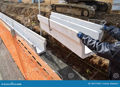 Street gutter construction stock photo. Image of preparation - 135171434