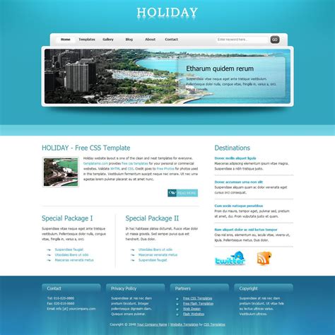 Holiday Template is a clean and neat HTML layout using aqua and white colors. | Free website ...