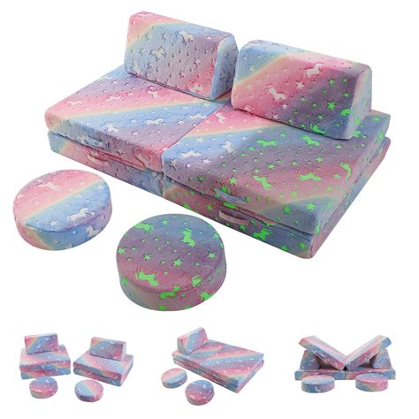 MeMoreCool Kids Couch Sofa Modular Toddler Couch for Bedroom Playroom, 8-Piece Fold Out Couch ...