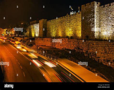 Walls of Ancient City at Night, Jerusalem, Israel Stock Photo - Alamy