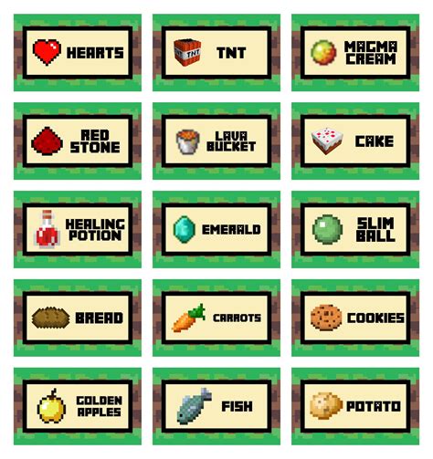 Minecraft Printable Food Labels - Printable Computer Tools