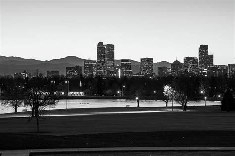 Denver Colorado Skyline Before Sunrise - Black and White - USA ...