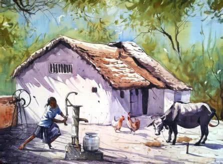 watercolor village house painting - Book Chronicle Ajax