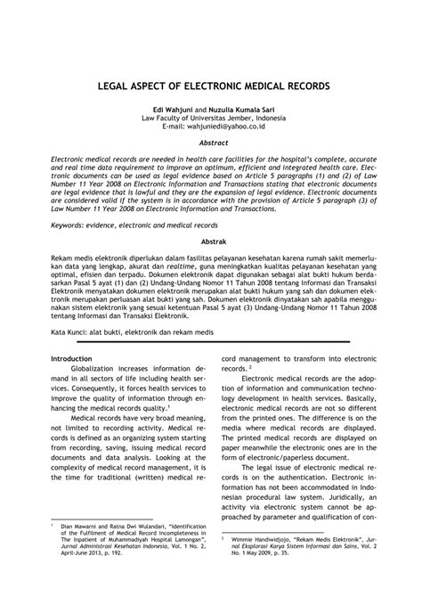 (PDF) LEGAL ASPECT OF ELECTRONIC MEDICAL RECORDS