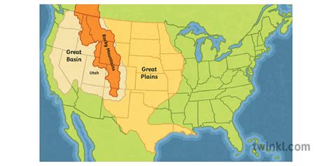 Map of Utah and the Great Plains History North America State Secondary