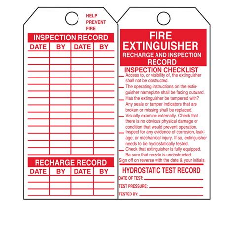 Dual Sided Fire Extinguisher Tag - Cardstock 2-7/8 x 5-3/4