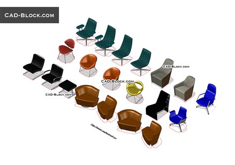 3D Furniture Armchairs CAD blocks download, free AutoCAD file download