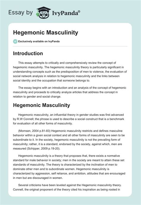 Hegemonic Masculinity - 1887 Words | Essay Example