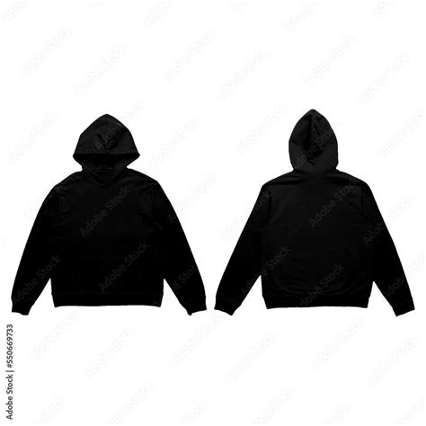 Blank Black Hoodie Mock-Up Template on White Background, Front and Back ...